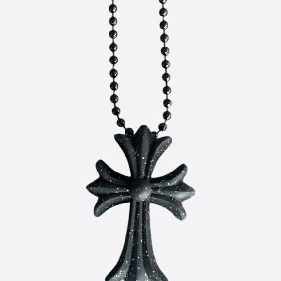 Chrome Hearts Black Glitter Silichrome Cross Necklace